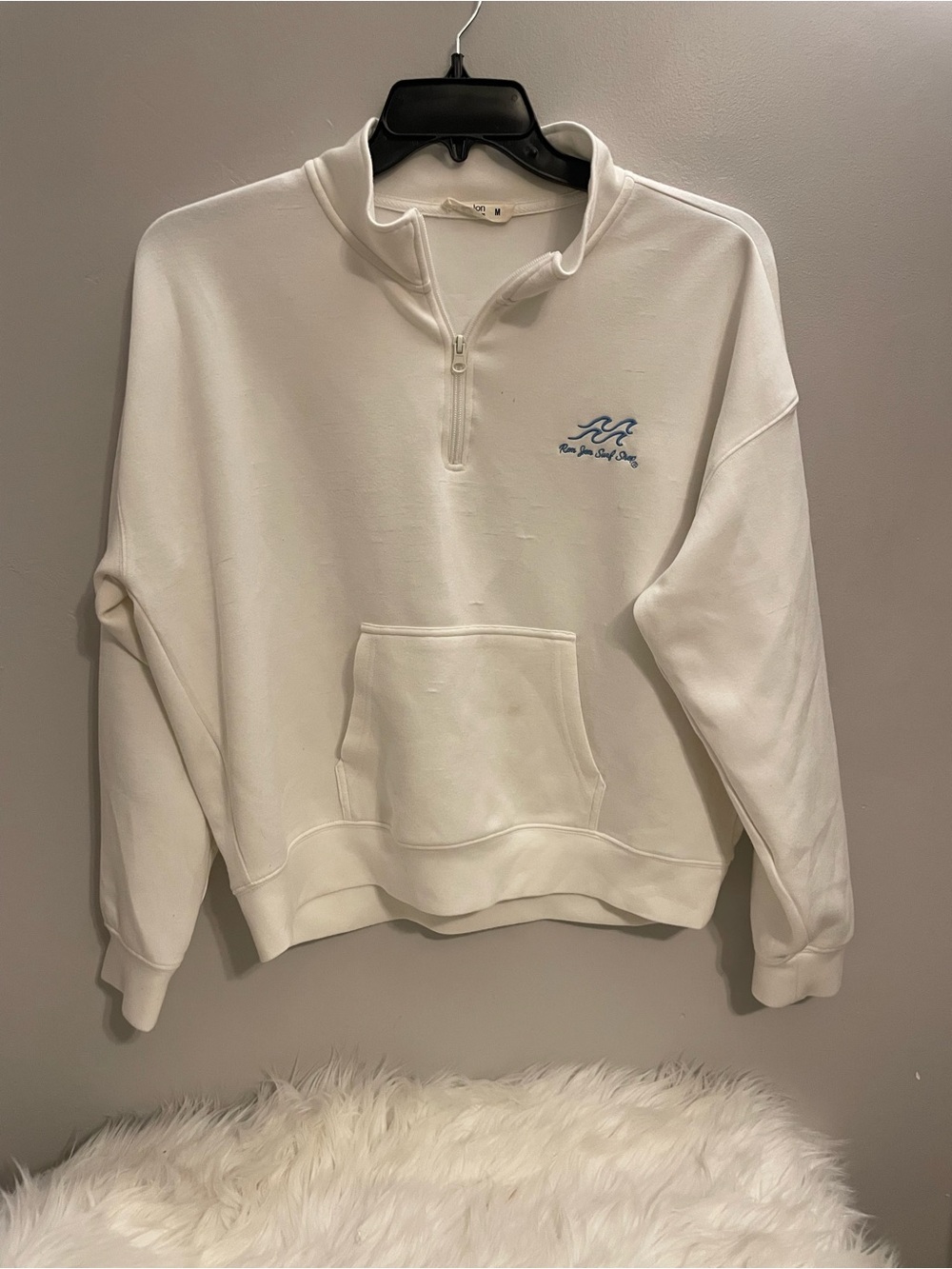 Ron Jon White Half-Zip Pullover Sweatshirt with Wave Embroidery